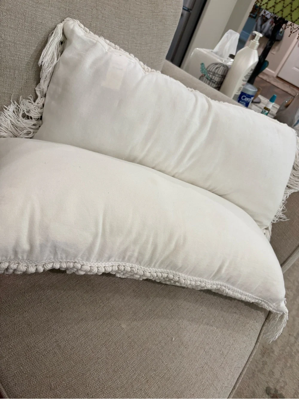 Bee & Willow BOHO Cream Textured Decorative Throw Pillows with Fringe